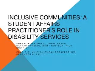 Inclusive Communities: A Student Affairs Practitioner's Role in Disability Services