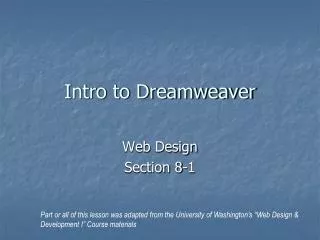 Intro to Dreamweaver