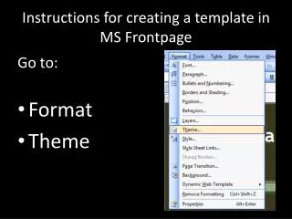Instructions for creating a template in MS Frontpage