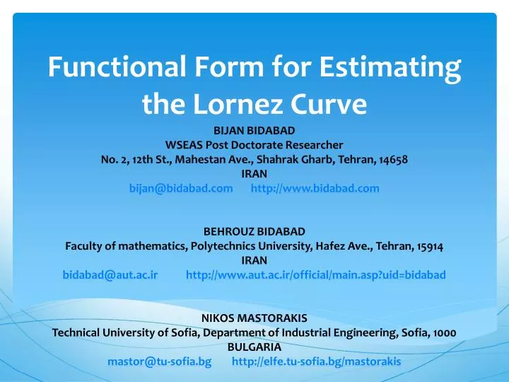 functional form for estimating the lornez curve