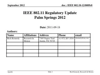 IEEE 802.11 Regulatory Update Palm Springs 2012