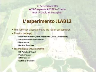The Jefferson Laboratory and the Italian collaboration Physics (excerpt)
