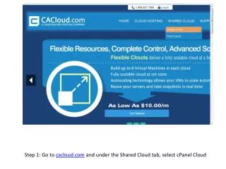 Step 1: Go to cacloud and under the Shared Cloud tab, select cPanel Cloud