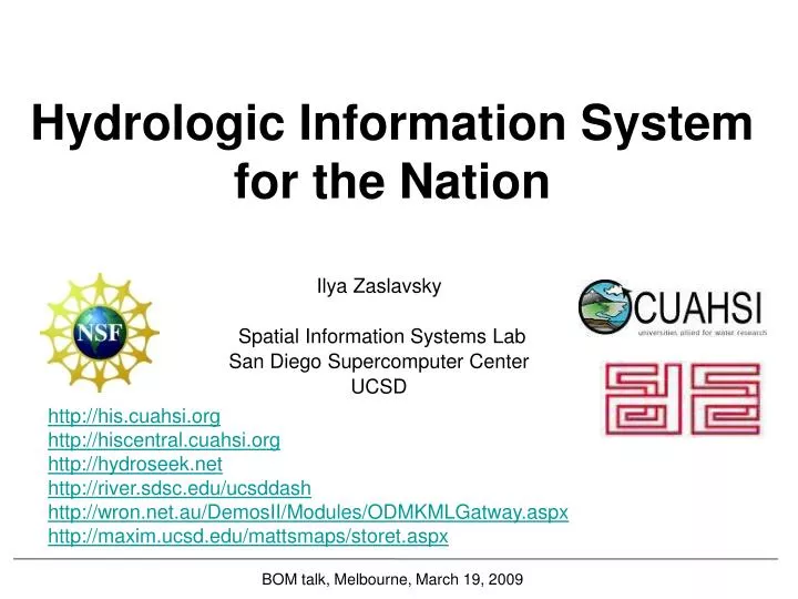 hydrologic information system for the nation