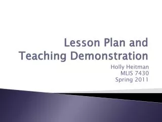 Lesson Plan and Teaching Demonstration