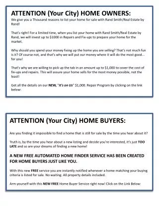 ATTENTION (Your City) HOME OWNERS: