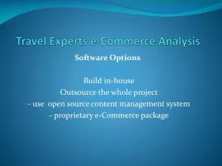 Travel Experts e-Commerce Analysis