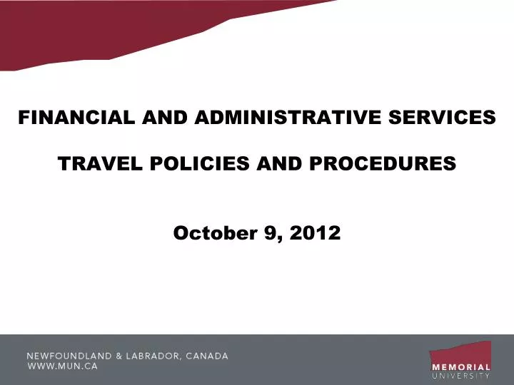 financial and administrative services travel policies and procedures october 9 2012