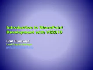 Introduction to SharePoint Development with VS2010