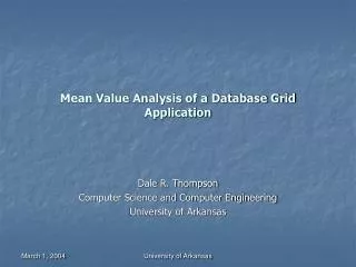 Mean Value Analysis of a Database Grid Application