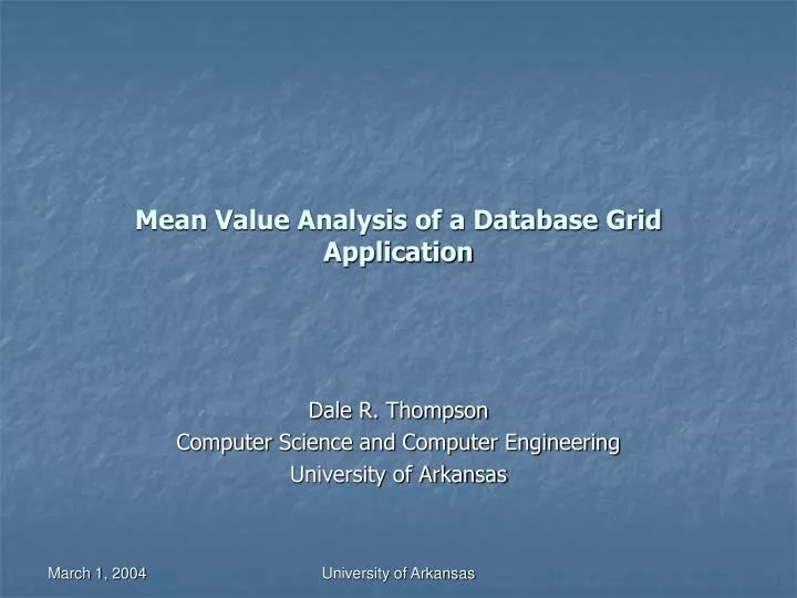mean value analysis of a database grid application
