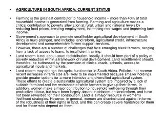AGRICULTURE IN SOUTH AFRICA: CURRENT STATUS