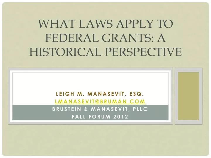 what laws apply to federal grants a historical perspective