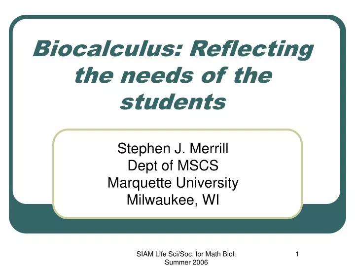 biocalculus reflecting the needs of the students
