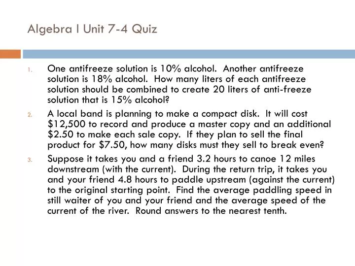 algebra i unit 7 4 quiz