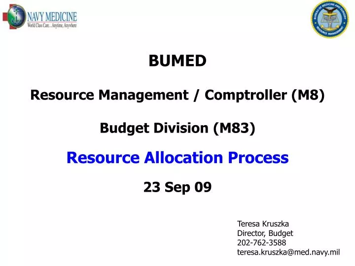 bumed resource management comptroller m8 budget division m83 resource allocation process 23 sep 09