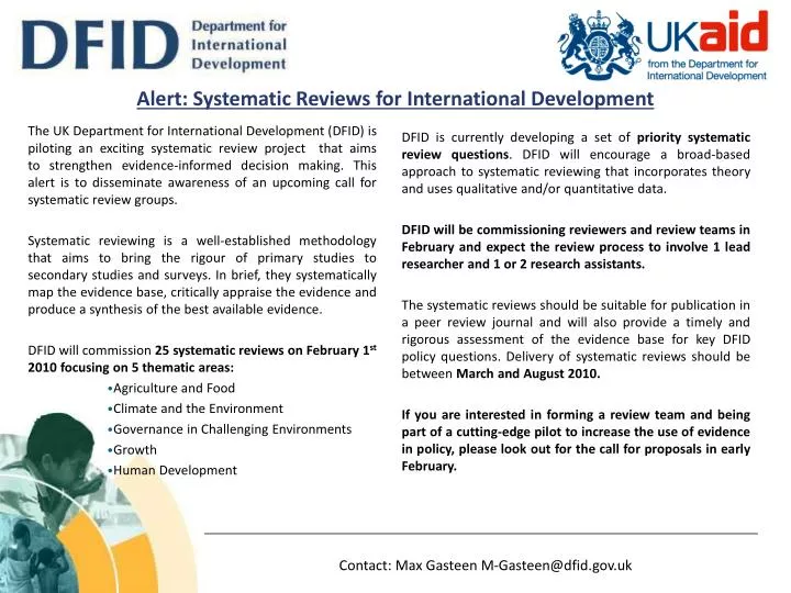 alert systematic reviews for international development