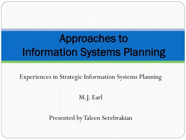 approaches to information systems planning