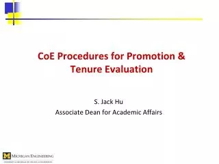 CoE Procedures for Promotion &amp; Tenure Evaluation