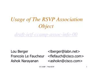 Usage of The RSVP Association Object draft-ietf-ccamp-assoc-info-00