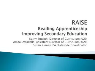 RAISE Reading Apprenticeship Improving Secondary Education
