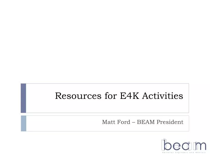 resources for e4k activities