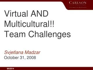 Virtual AND Multicultural!! Team Challenges Svjetlana Madzar October 31, 2008