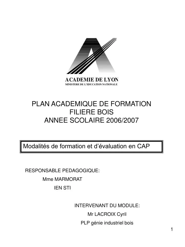 plan academique de formation filiere bois annee scolaire 2006 2007