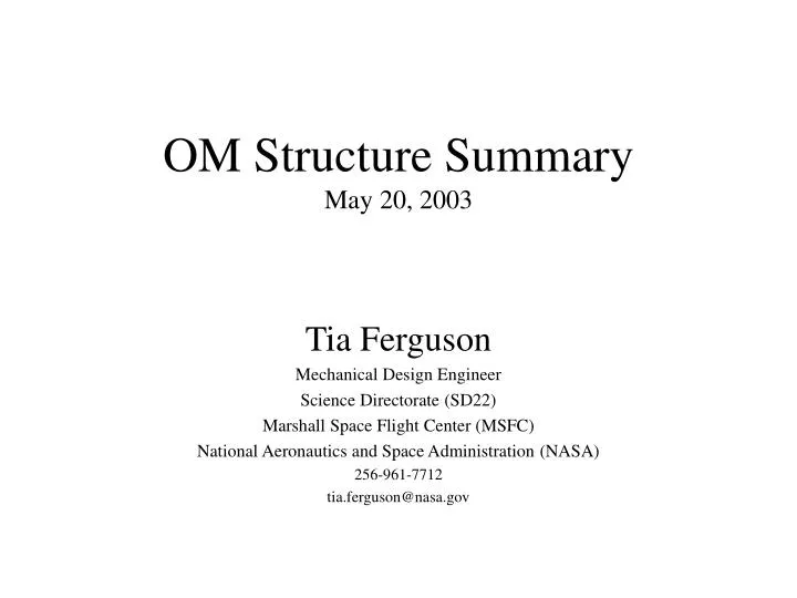 om structure summary may 20 2003