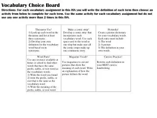 Vocabulary Choice Board