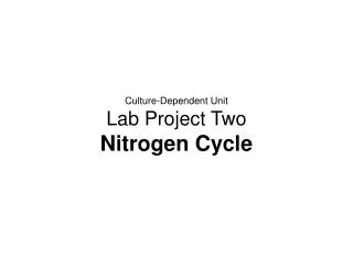 Culture-Dependent Unit Lab Project Two Nitrogen Cycle