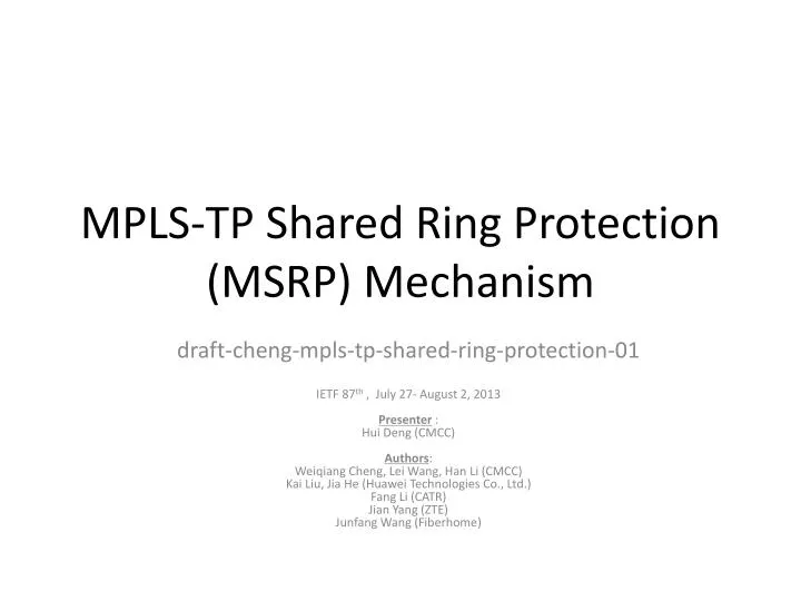 mpls tp shared ring protection msrp mechanism