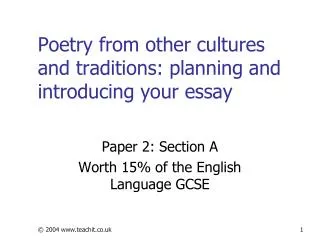 Poetry from other cultures and traditions: planning and introducing your essay