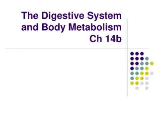 The Digestive System and Body Metabolism Ch 14b