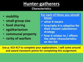 Hunter-gatherers Characteristics