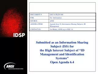 Submitted as an Information Sharing Subject (ISS) for