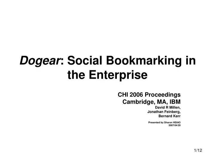 dogear social bookmarking in the enterprise