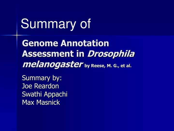 genome annotation assessment in drosophila melanogaster by reese m g et al