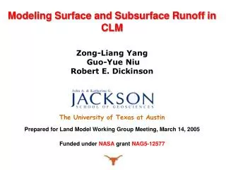 Zong-Liang Yang Guo-Yue Niu Robert E. Dickinson The University of Texas at Austin