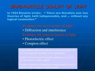 WAVE-PARTICLE DUALITY OF LIGHT
