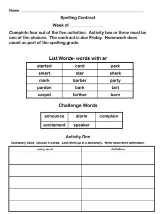 Name _____________________________________________________________________ Spelling Contract