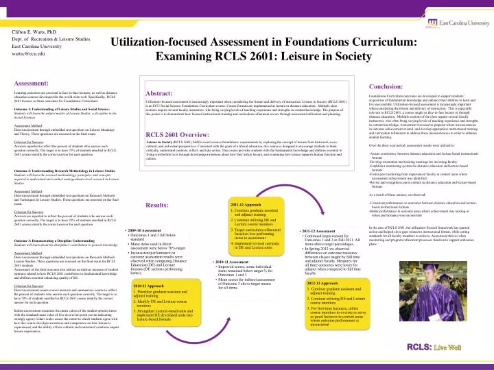 utilization focused assessment in foundations curriculum examining rcls 2601 leisure in society