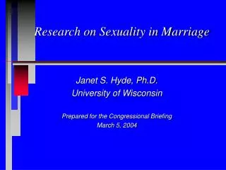 Research on Sexuality in Marriage