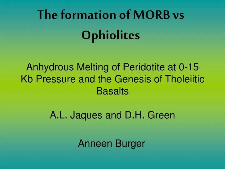 the formation of morb vs ophiolites