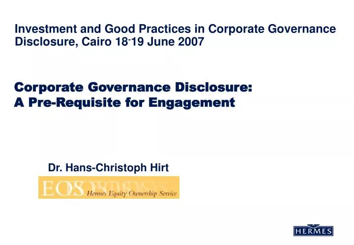 corporate governance disclosure a pre requisite for engagement