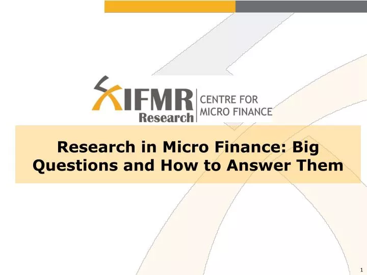 research in micro finance big questions and how to answer them