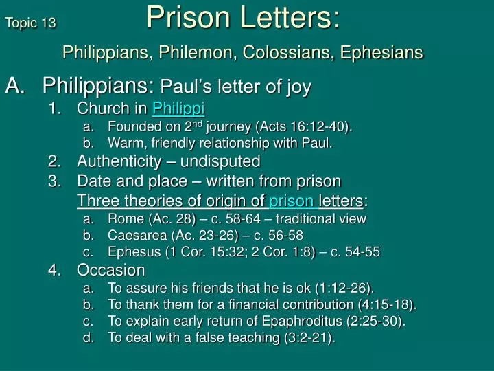 topic 13 prison letters philippians philemon colossians ephesians