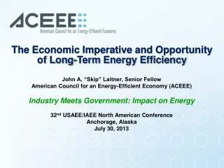 The Economic Imperative and Opportunity of Long-Term Energy Efficiency