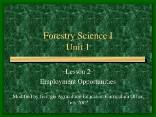 Forestry Science I Unit 1