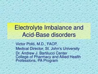 Electrolyte Imbalance and Acid-Base disorders